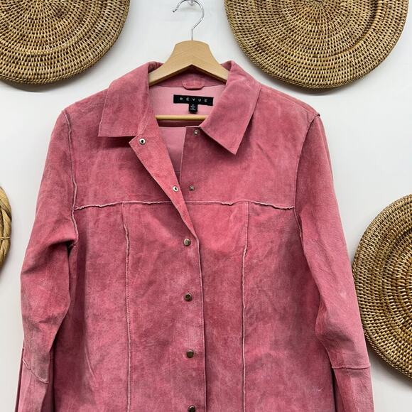 Vintage Revue Pink 100% Suede Button Long Sleeve Top Jacket 10 Western Country - Picture 4 of 9